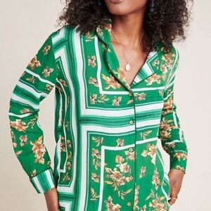 Anthropologie Green Floral Blouse NWT